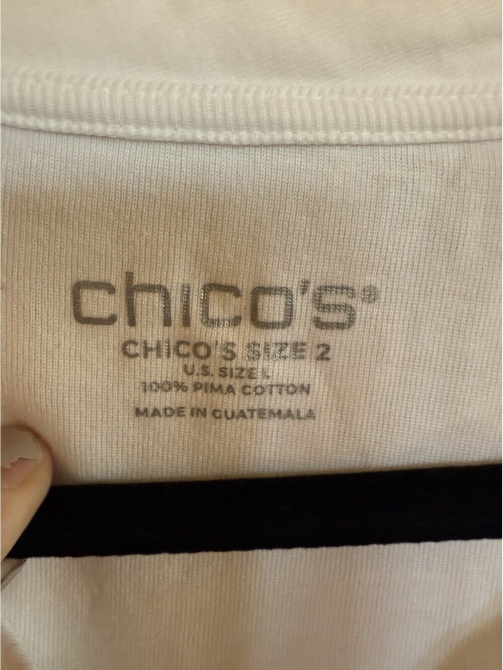 Chico's White V-Neck 3/4 Sleeve Knit Top 100% Pima Cotton Sz. 2 - Picture 3 of 4